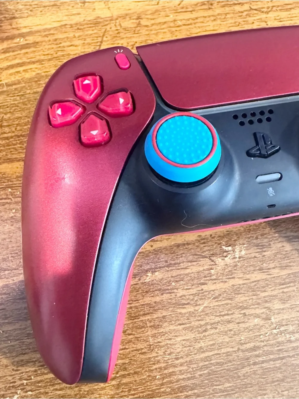 Sony Red Wireless Controller with Blue Thumb Grips